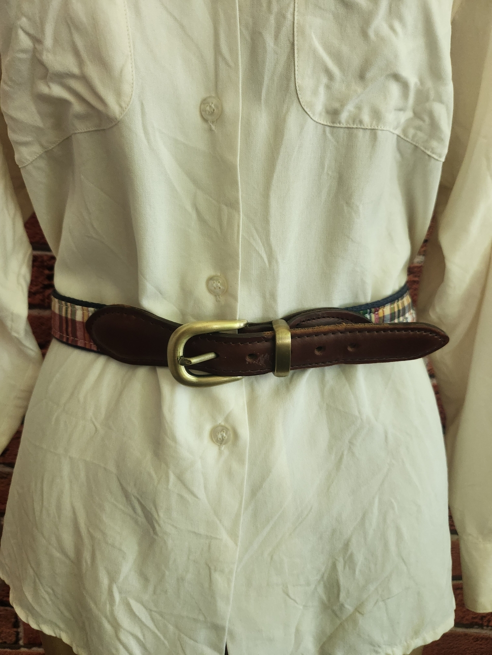Brown Leather Plaid Accent Belt